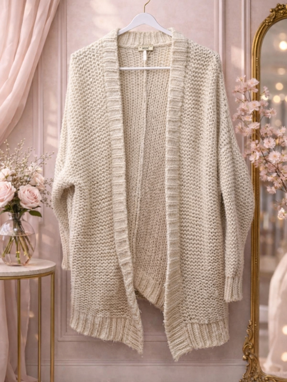 Free People Small Oversized Open-Front Cardigan - Cream